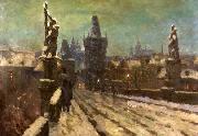 Stanislav Feikl Painting Winter on the Charles bridge USA oil painting artist